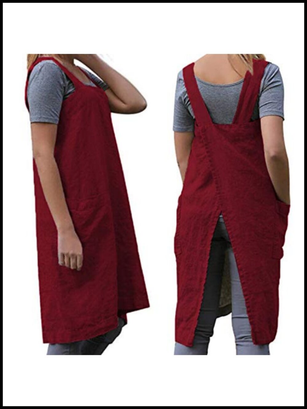 Cotton Linen Cross Back Pinafore Apron Large Pockets Kitchen Gardening